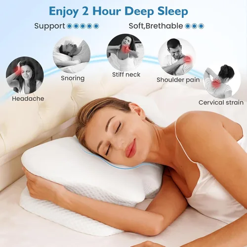 Vista 4 de 2 almohadas cervicales para aliviar el dolor de cuello, almohada cervical para dormir de lado, ergonómicas de espuma viscoelástica, almohadas