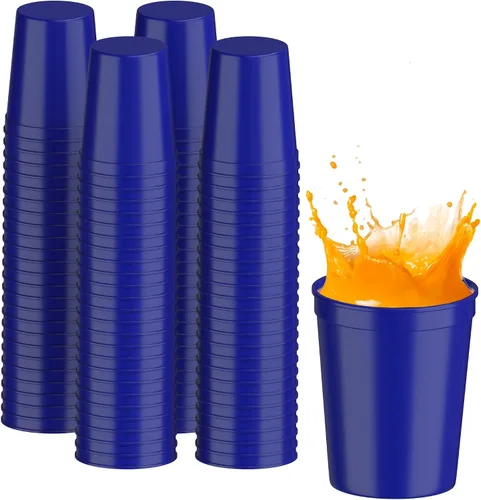 Vista 75 de PartyPrints Paquete de 100 vasos de plástico en blanco reutilizables de 10 a 12 onzas, vasos de estadio a granel, sin BPA, aptos para lavavajillas