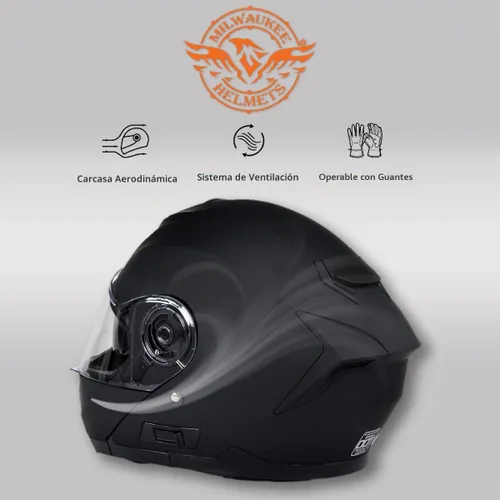 Vista 6 de Milwaukee Helmets Breeze - Casco modular de motocicleta plano negro avanzado con visera desplegable aprobado por DOT MPH9814DOT - XS