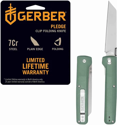 Vista 11 de Gerber Gear Pledge Pocket Knife with Pocket Clip - 3.7" Full Panel Plain Edge Blade Folding Knife - EDC Gear and Equipment Omni Gris