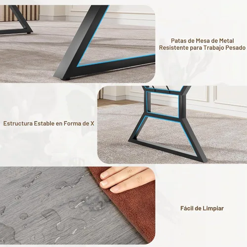 Vista 4 de GarveeHome Mesa de comedor grande de 70.9 pulgadas para 6, mesa de cocina rectangular con patas de metal resistentes, mesa de comedor de madera