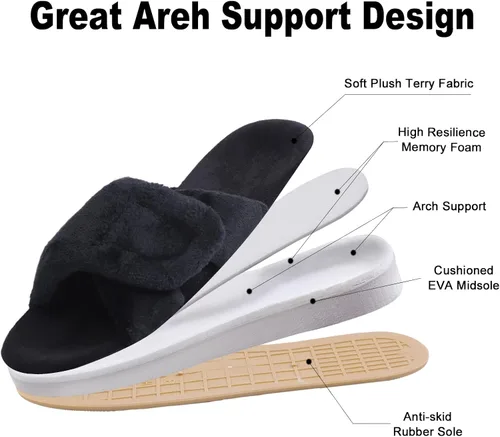 Vista 3 de Git-up - Pantuflas ajustables para mujer con diabetes, espuma viscoelástica, zapatos de casa con soporte de arco, copa ortopédica para el talón