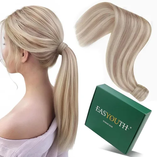 Vista 15 de Easyouth Extensión de cola de caballo de cabello humano, negro azabache, 12 pulgadas, 2.47 oz, extensiones de cola de caballo, extensiones de cola