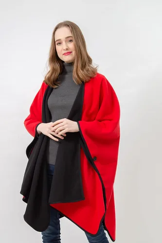 Vista 3 de BYOS - Poncho de forro polar suave a cuadros de gran tamaño para mujer