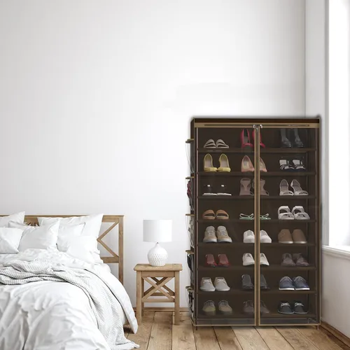 Vista 5 de Simple Houseware - Zapatero de 8 niveles con cubierta de cremallera y bolsillos para colgar, color marrón