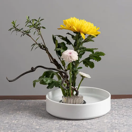 Vista 7 de Rana de flores de acero inoxidable Ikebana Kenzan Flower Frog redonda (2 pulgadas (1.969 in))
