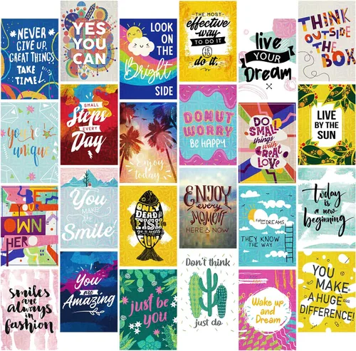 Vista 2 de Deeplay Tarjetas de felicitación motivacionales, 24 paquetes de tarjetas holográficas inspiradoras con citas, tarjetas de mejoramiento