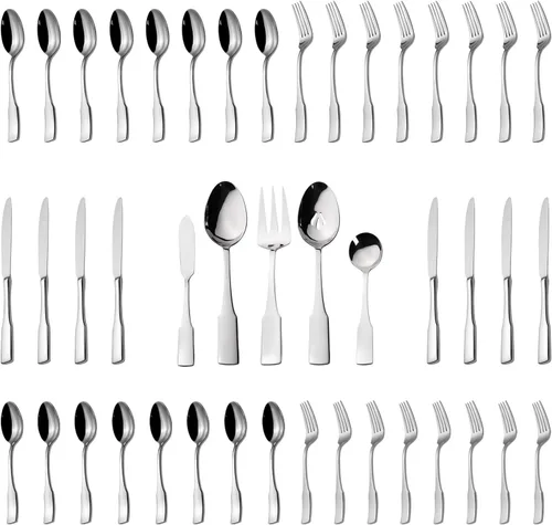Vista 16 de Alata Kate Black Mirror - Cubiertos de 45 piezas con juego de utensilios para servir utensilios, servicio para 8, cubiertos de acero inoxidable