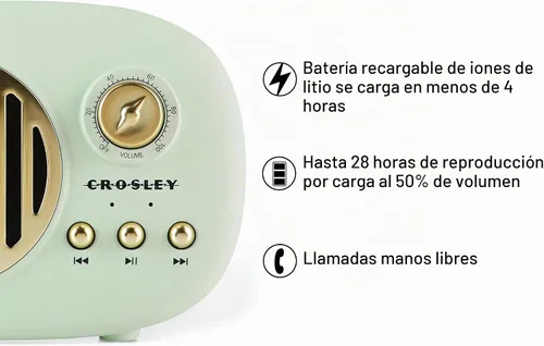 Vista 3 de Crosley CR3044A-MN Piper - Altavoz Bluetooth portátil, color menta