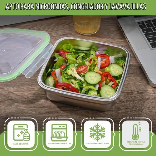 Vista 4 de Paquete de 2 recipientes para sándwich, caja de sándwich de acero inoxidable de 40 onzas con tapas herméticas, cajas de almuerzo reutilizables