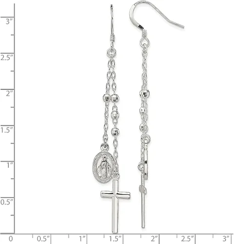 Vista 4 de Colgante de plata de ley 925 con dije de medalla milagrosa cruz latina cuentas religiosas múltiples hebras colgantes joyería fina para mujeres