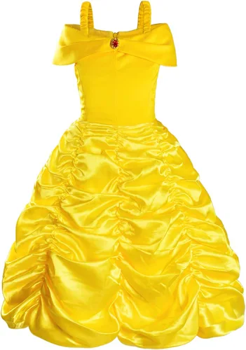 Vista 4 de Disfraz de princesa para niñas, fiesta de cumpleaños con accesorios (corona, varita, aretes, guantes)