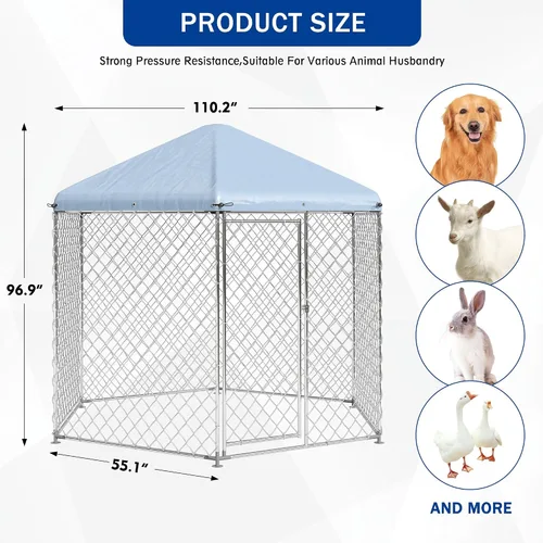 Vista 7 de Polar Aurora Perrera para perros al aire libre con techo, jaula grande para perros en el exterior con puerta de metal, perrera resistente
