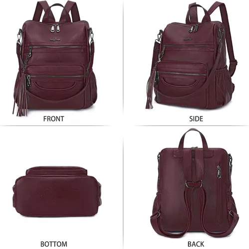 Vista 84 de Bolsos mochila monedero de piel sintética para mujer, bolsas con zíper, mochilas de hombro casuales