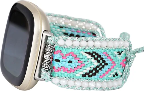 Vista 6 de Correa de nailon trenzada estilo bohemio retro compatible con Fitbit Versa 3/Versa 4/Sense 2/Fitbit Sense Bandas para mujeres y hombres, correa
