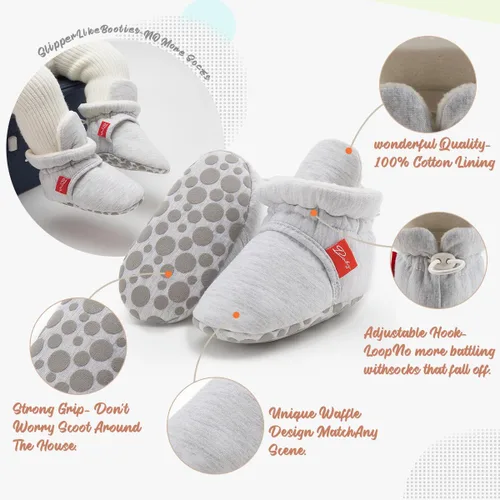 Vista 52 de Botines de forro polar para bebés, niños y niñas, pantuflas antideslizantes con agarre suave, zapatos de calcetín para recién nacidos, cuna