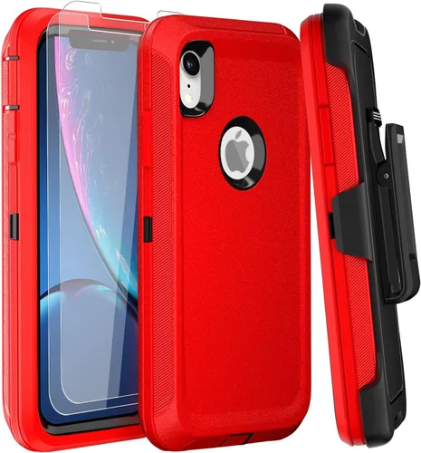Vista 10 de Funda para iPhone 14 Pro Max de 6.7 pulgadas con clip para cinturón con 2 protectores de pantalla, 2 protectores de lente de cámara, cubierta