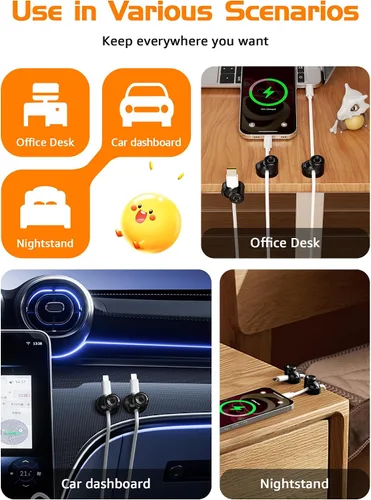 Vista 7 de Paquete de 6 clips magnéticos para cables, soporte ajustable suave para cable de teléfono celular con forma de zapato, clips de cadena de luces