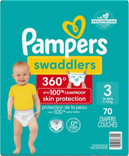 Vista 2 de Pañales Pampers - Swaddlers 360° - Talla 3, 70 unidades, hasta 100% de protección contra fugas, ajuste cómodo y seco, diseñado para cambios fáciles