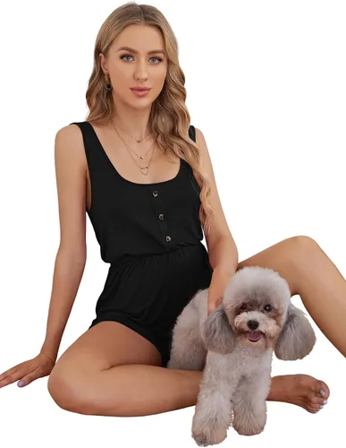 Vista 4 de Verdusa Mameluco de maternidad para mujer, cuello redondo, botones frontales, cintura alta