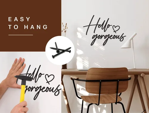 Vista 6 de Decoración de pared con texto en inglés «Hello Gorgeous Hello Gorgeous – 20 x 15 pulgadas, negro moderno y hermoso, letrero de «Hello Beautiful»
