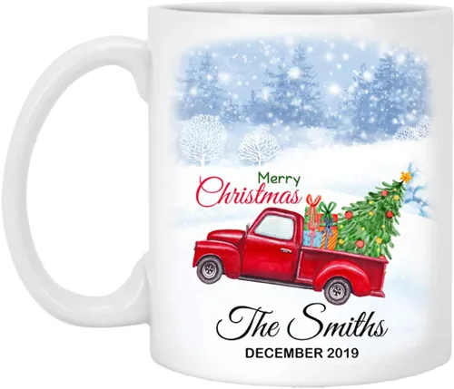 Vista 3 de Yeh Gift Tazas de Navidad personalizadas. Taza de café personalizada con tu nombre y nombre de miembro de la familia. Regalos familiares