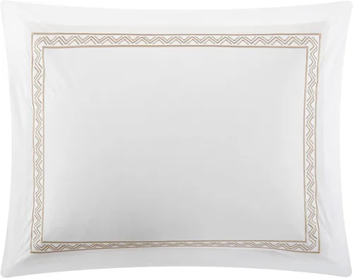 Vista 3 de Chic Home Crete - Juego de edredón de algodón de 4 piezas, color blanco sólido con borde bordado de doble raya, detalles en zigzag de la colección