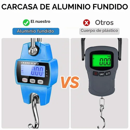 Vista 2 de RoMech 660lb Báscula digital para colgar con estuche de aluminio fundido, mini grúa de mano de 300Kg con ganchos para granja, caza, pesca Azul