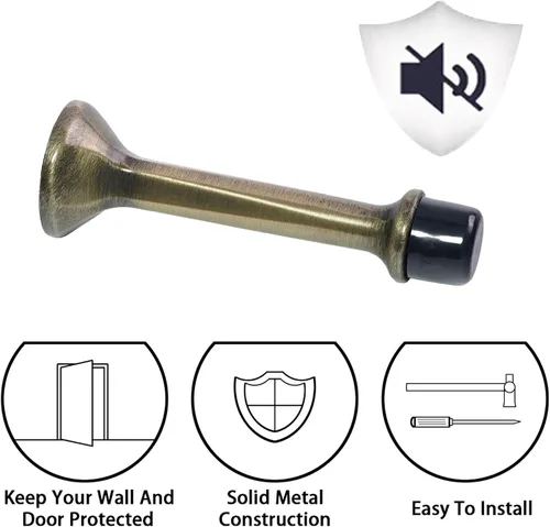 Vista 7 de Triumph Hardware Tope de puerta de bronce antiguo rígido resistente de 3 pulgadas con punta de goma suave, tope de puerta sólido de metal