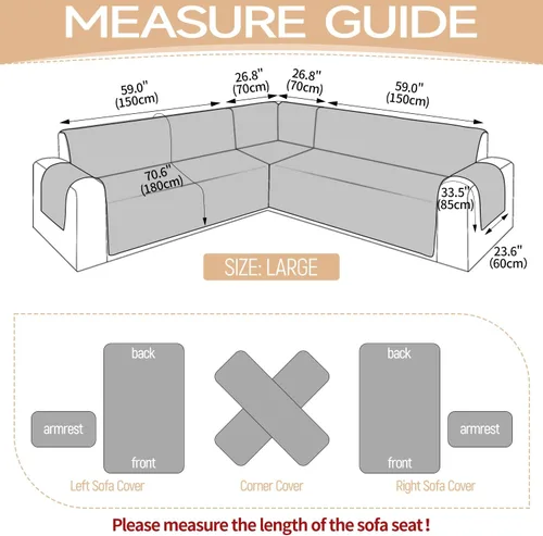 Vista 5 de Fundas de sofá seccionales impermeables en forma de L para sofá seccional Velvet, Soft, Thick, Non Slip Straps, Washable, L Shape, Corner Sofa