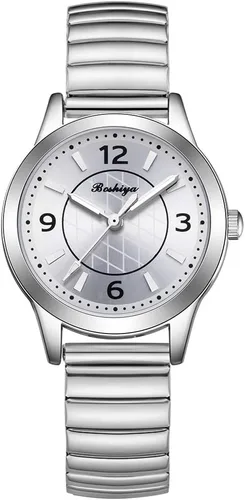 Vista 9 de BOSHIYA Reloj con banda elástica para mujer Easy Reader de 1.181 in analógico de cuarzo con correa elástica de acero inoxidable, impermeable, reloj