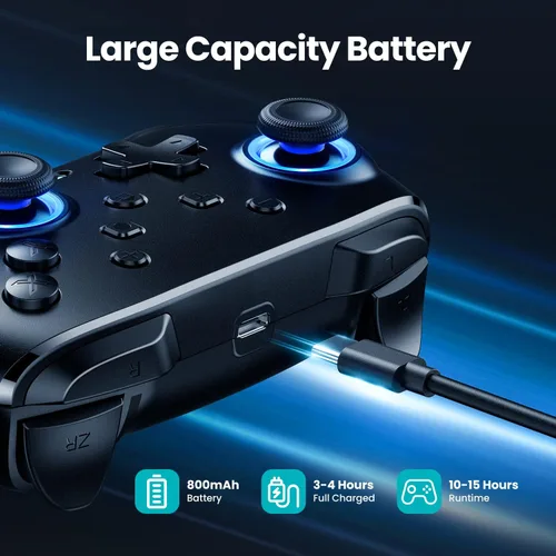 Vista 7 de VOYEE Controlador inalámbrico para Switch, Controladores Pro compatibles con Switch/Lite/OLED/PC, Gamepad de emparejamiento de un botón con LEDs RGB