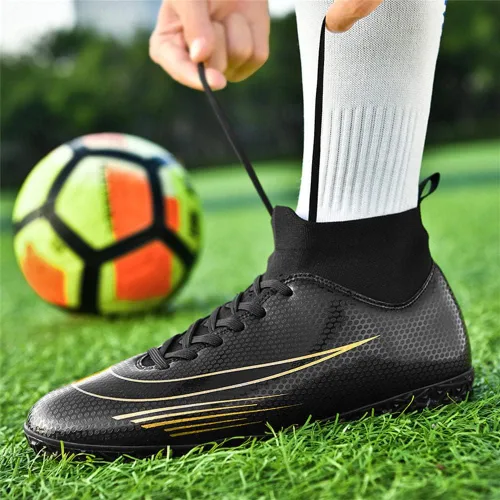 Vista 4 de Botas de fútbol para hombre, ligeras, transpirables, firmes, para exteriores, interiores, escuela, juego, entrenamiento