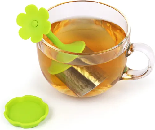 Vista 3 de Paquete de 2 filtros de silicona para té más empinados, infusores, filtros de malla fina para hojas de té, flores; morado o verde