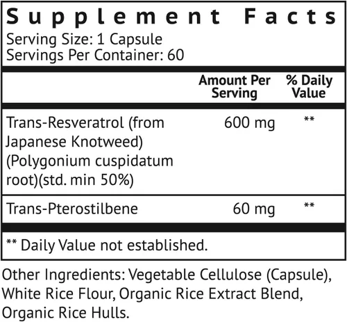 Vista 2 de VitaMonk Resveratrol con pterostilbeno 600 mg/60 mg - Sin rellenos artificiales Suplemento de envejecimiento saludable y longevidad - 60 cápsulas