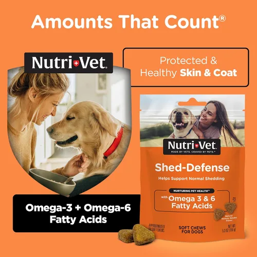 Vista 9 de Nutri-Vet Shed Defense - Masticables suaves para perros, suplemento de piel y pelaje para perros, Omega 3 de aceite de pescado, tratamiento