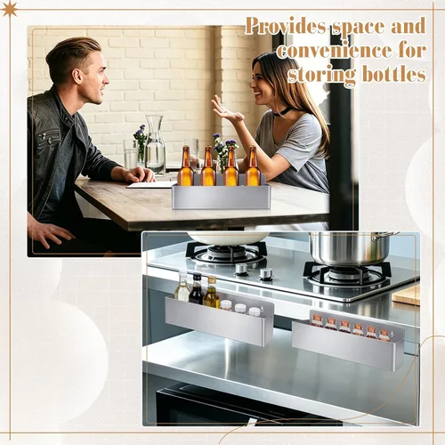 Vista 7 de 2 soportes para botellas de licor de acero inoxidable de 15 pulgadas, soporte de botella de riel de una sola velocidad, estante de riel de bebidas
