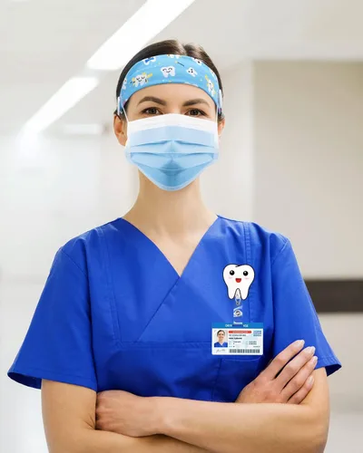 Vista 5 de 4 piezas de regalos para dentistas, accesorios de higienista dental, diademas con botones, carrete de insignia de acrílico con purpurina, bolsa
