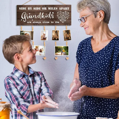 Vista 6 de GEMTEND Regalos para abuela, soporte de fotos para abuela, regalos para abuela de nieta y nieto, clips y cordel para colgar fotos, marco de fotos
