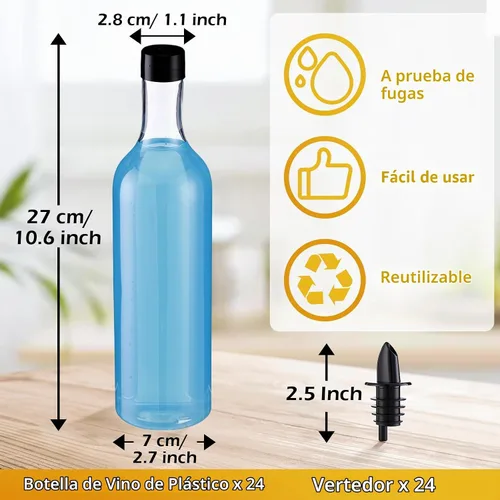 Vista 2 de Yinder - 24 botellas de plástico de cuello largo con vertedor, color negro Vertedores negros