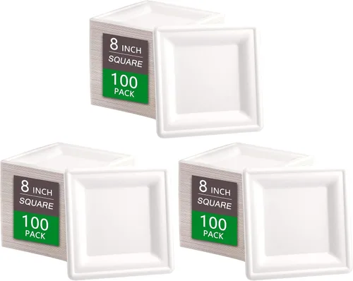 Vista 9 de SUT Platos de papel compostables de 6 pulgadas, 100 platos cuadrados biodegradables de bagazo, platos resistentes para microondas, platos