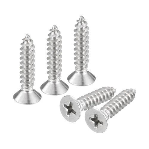 Vista 18 de uxcell Tornillos de chapa de cabeza plana #4x1, 50 tornillos de madera Phillips Drive Tornillos de acero inoxidable 304 Autoperforantes