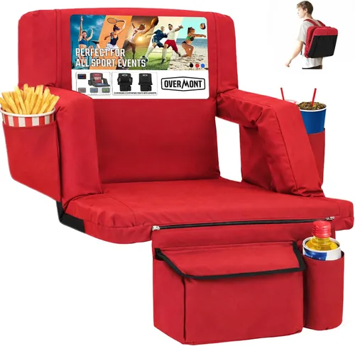 Vista 19 de Overmont Asiento de Estadio con Soporte para la Espalda - Cojín Acolchado de 2.8'' Reclinable de 6 Posiciones Asiento de Gradería con Ganchos Dobles