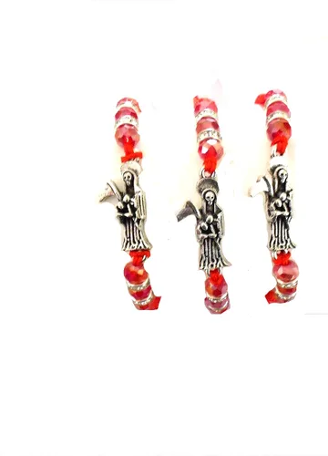Vista 2 de Pulsera de la Santa Muerte Cuerda Roja Saint Death Parca Paquete de 3 pulseras, Hilo, no conocido