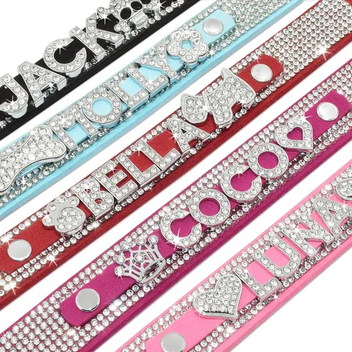 Vista 3 de Collar de Perro de Cristal Senristar Personalizado con Nombre Brillante, Collar de Perro Personalizado con Brillantes Rinstones para Perro Pequeño