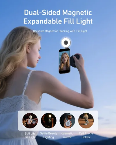Vista 2 de TELESIN Fun Shot Agarre Magnético para Cámara de Teléfono + Kit Creador de Luz Magnética para Selfie C03 Compatible con iPhone Magsafe y Android