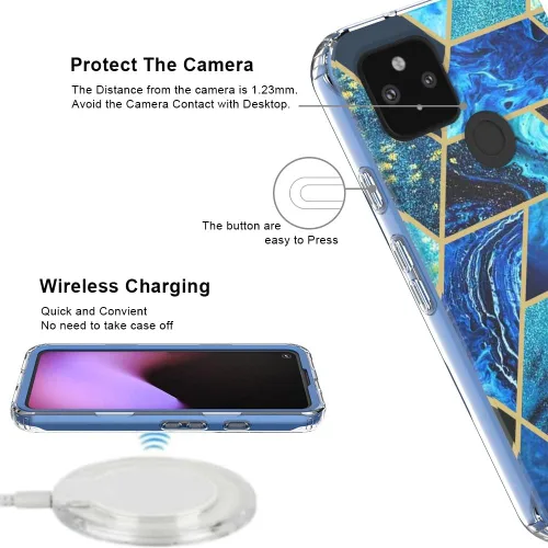 Vista 6 de Jeylly Funda para Google Pixel 5A (5G), diseño delgado de mármol, híbrido, absorción de impactos, TPU suave, policarbonato duro, con protector
