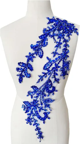 Vista 25 de Parches de lentejuelas brillantes de acrílico hechos a mano en encaje, con cuentas y piedras, para coser, accesorios para vestido de novia (negro)