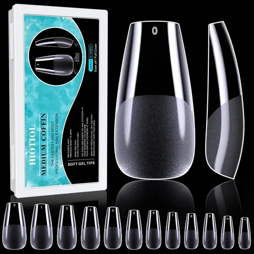 Vista 6 de Puntas de uñas de ataúd extra cortas, 360 uñas de gel suave de cobertura completa para remojar extensiones de uñas, puntas de uñas de gel postizas