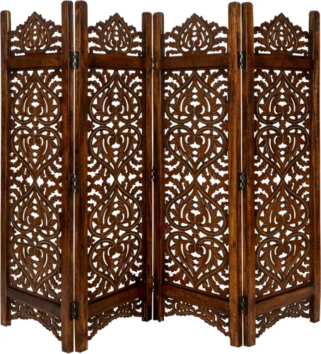 Vista 5 de LightnPro - Separador de ambientes de madera de 4 paneles, pantalla plegable tallada a mano de 64 x 48